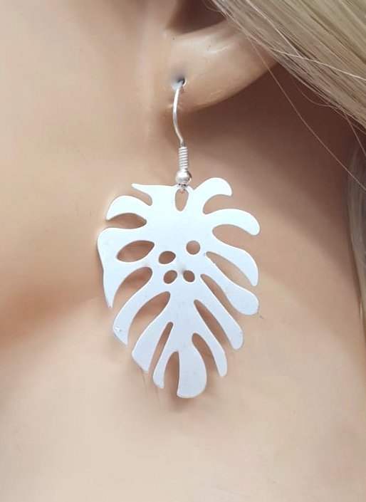 Matte Silver Monstera Leaf Earring