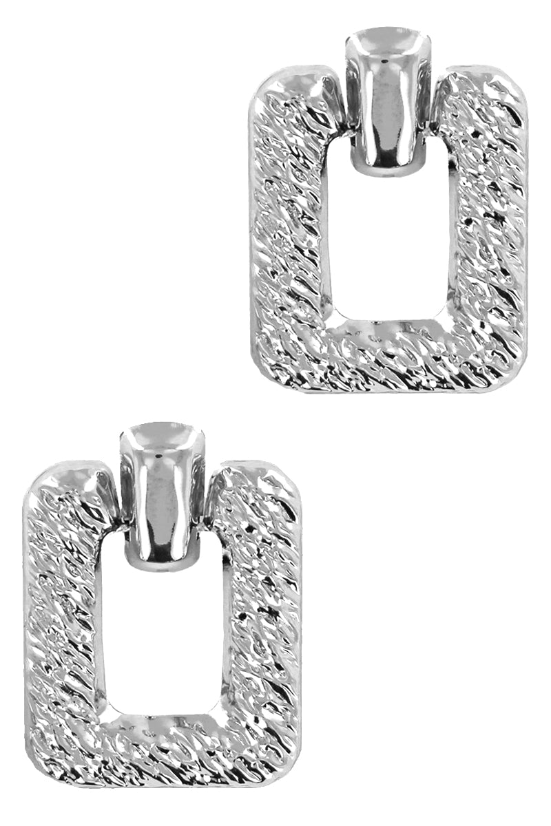 Silver Hammered Squared Earring