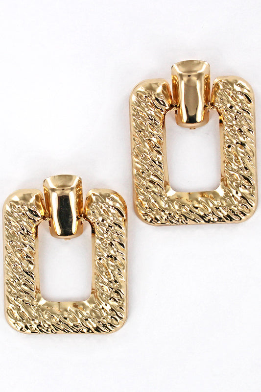 Gold Hammered Squared Earring