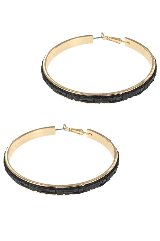 Black Leather Braided Hoop Earrings