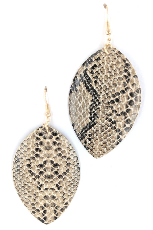 Light Animal Print Faux Leather Leaf Earrings