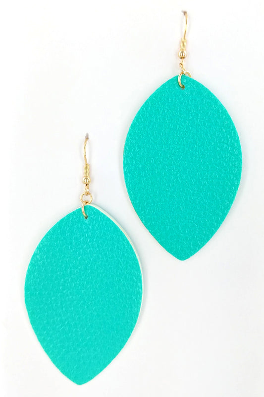 Mint Faux Leather Leaf Earrings