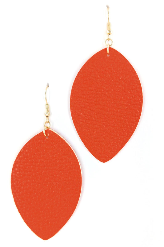 Orange Faux Leather Leaf Earrings