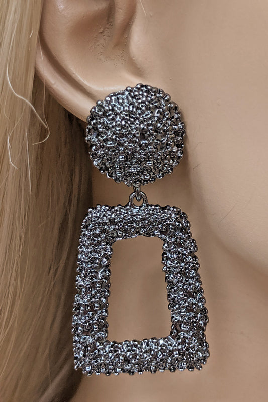 Hematite Statement Squared Dangle Earring