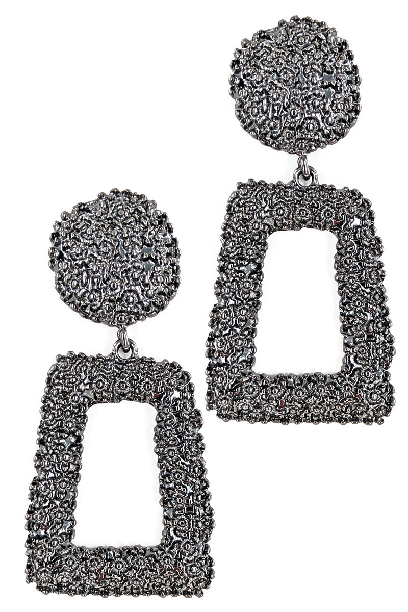 Hematite Statement Squared Dangle Earring