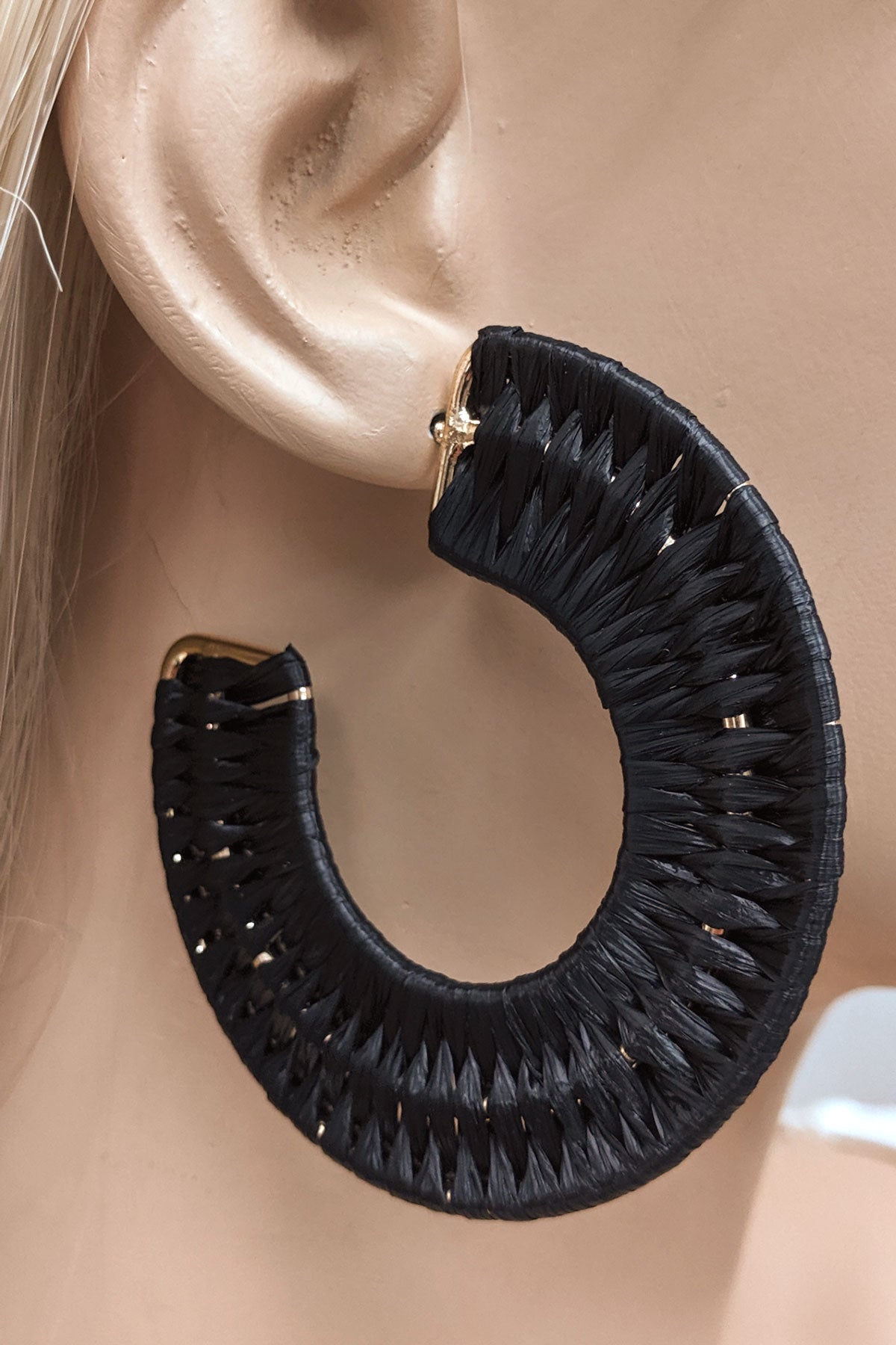 Black Raffia Hoop Earrings