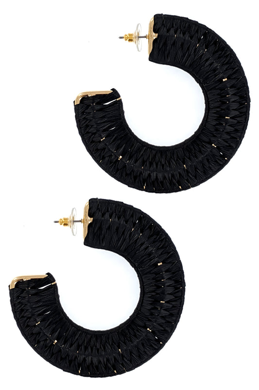 Black Raffia Hoop Earrings