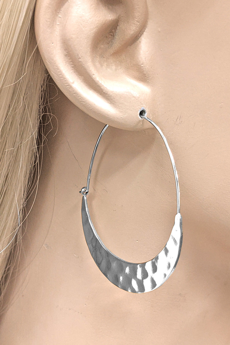 Silver Textured Crescent Hoop Earring
