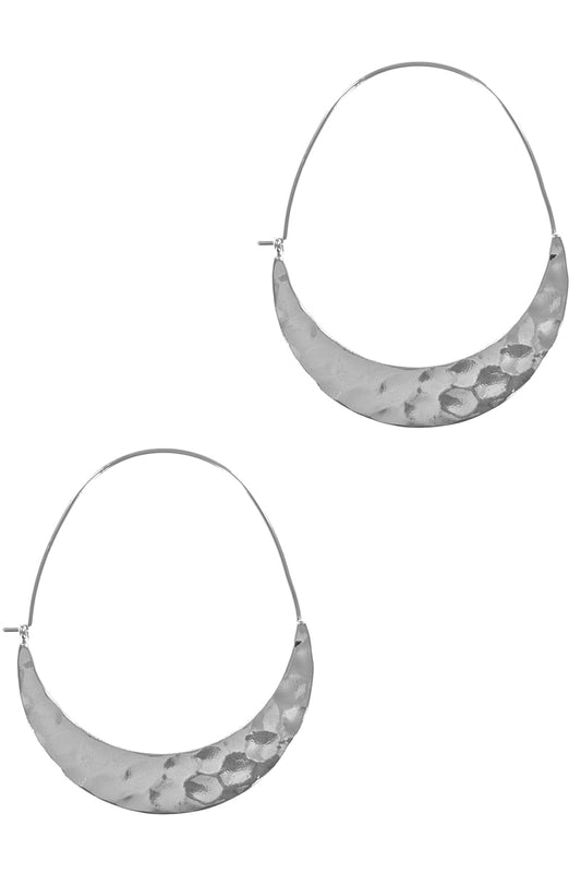 Silver Textured Crescent Hoop Earring