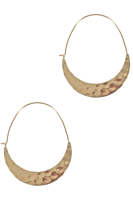 Gold Textured Crescent Hoop Earring
