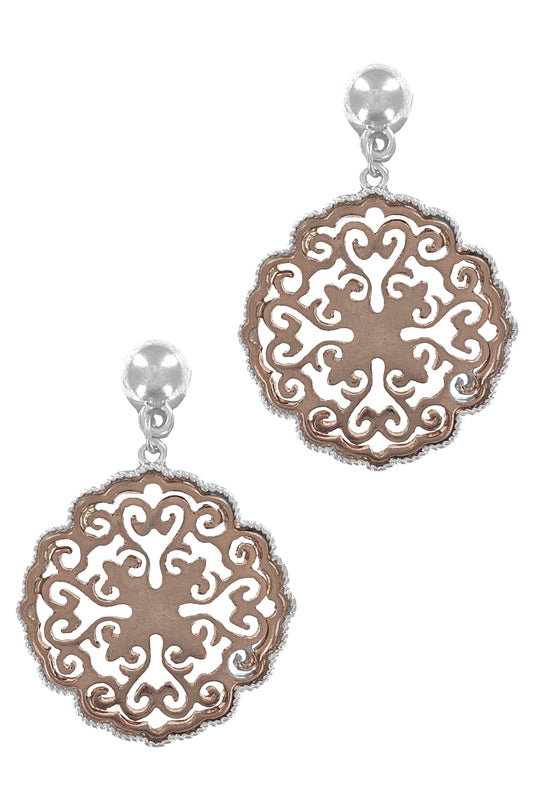 Worn Rose Gold Boho Dangle Earrings
