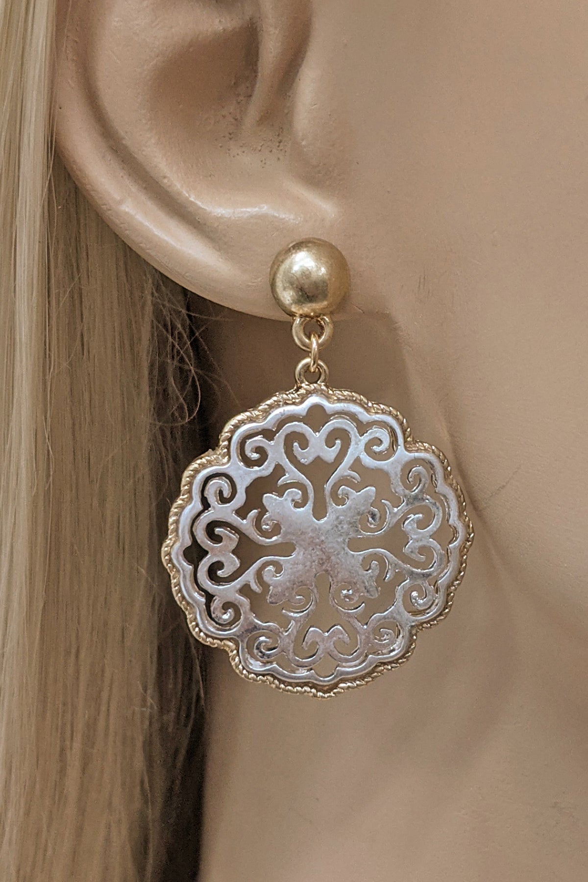 Worn Silver Boho Dangle Earring
