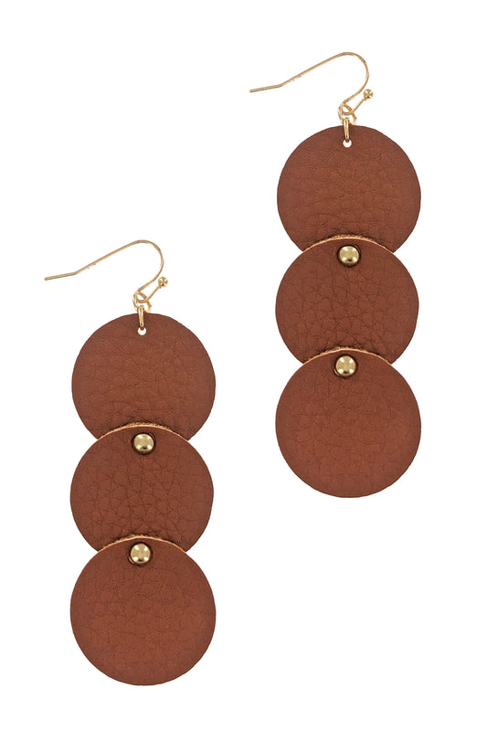 Brown Geometric Faux Leather Dangle Earrings