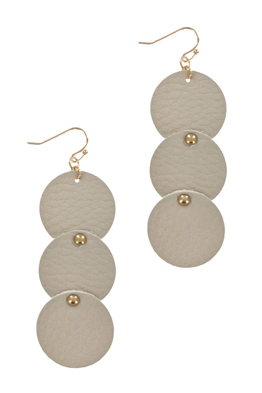 Ivory Geometric Faux Leather Dangle Earrings