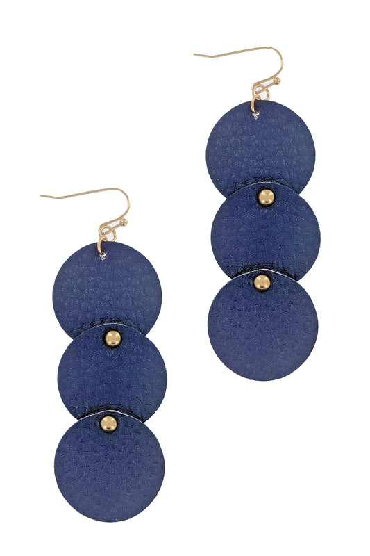 Navy Geometric Faux Leather Dangle Earrings