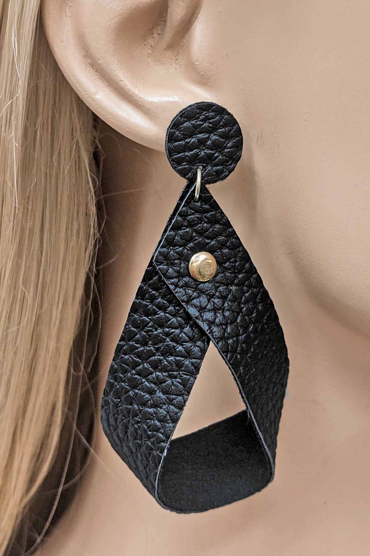 Black Faux Leather Drop Earrings
