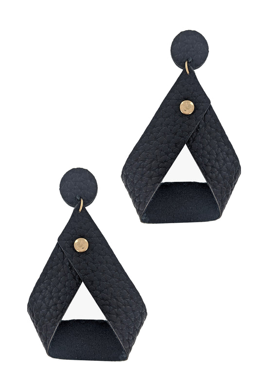 Black Faux Leather Drop Earrings