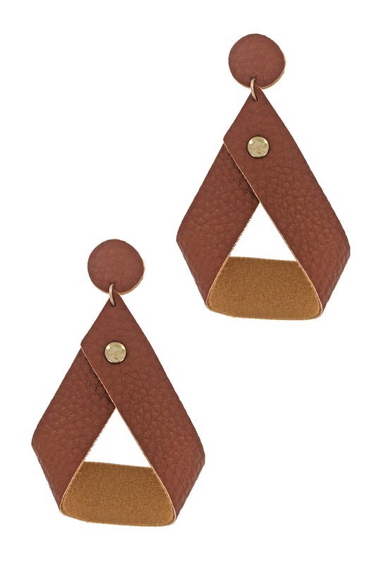 Brown Faux Leather Drop Earrings