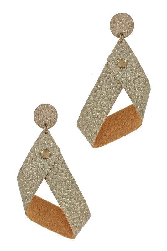 Gold Faux Leather Drop Earrings