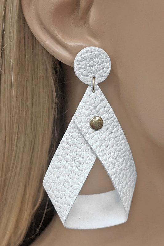 White Faux Leather Drop Earrings