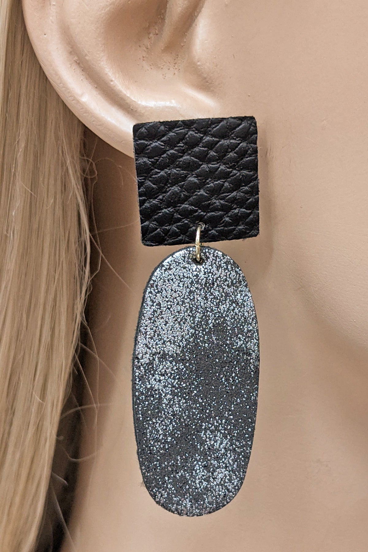 Matte Black Faux Leather Dangle Earrings