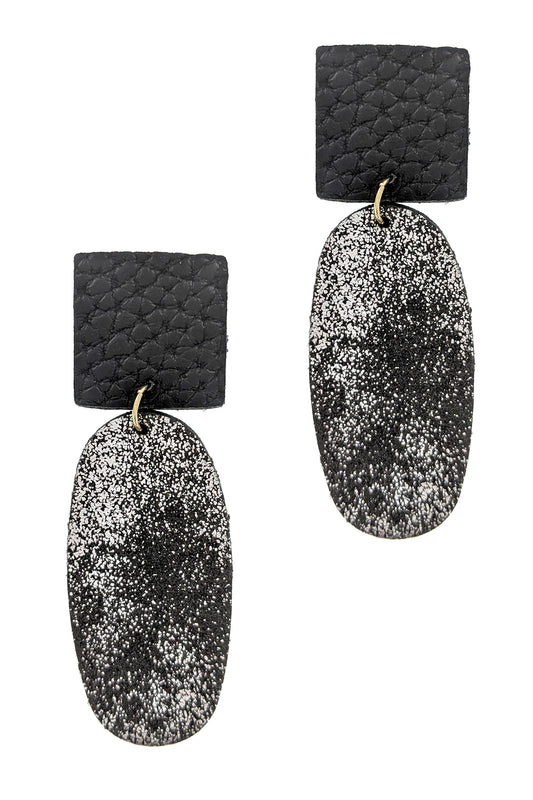 Matte Black Faux Leather Dangle Earrings