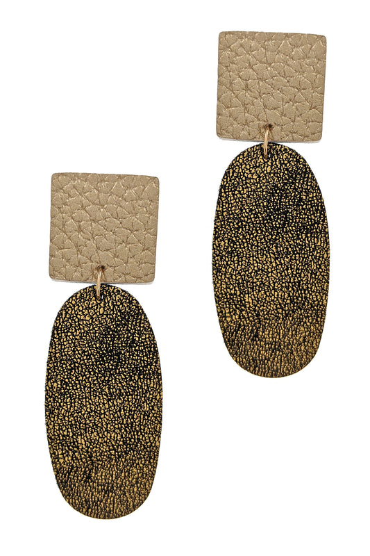 Matte Gold Faux Leather Dangle Earrings