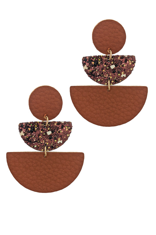 Brown Geometric Faux Leather Earrings