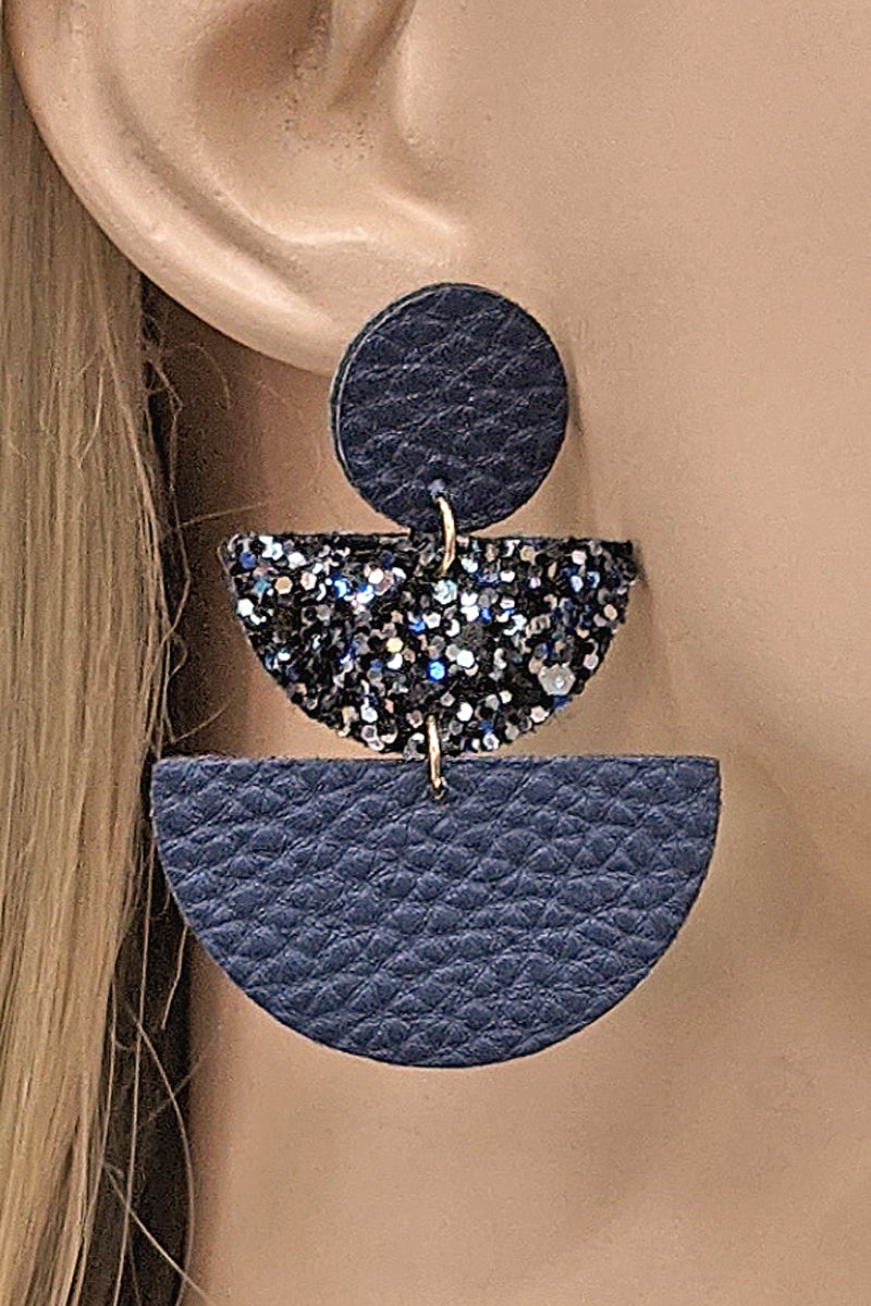 Navy Blue Geometric Faux Leather Earrings