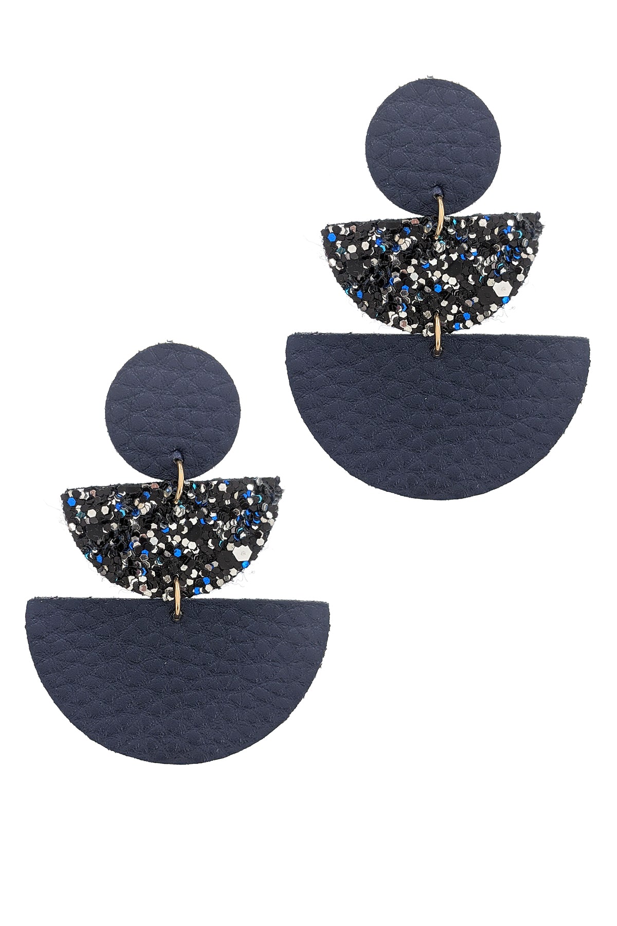 Navy Blue Geometric Faux Leather Earrings