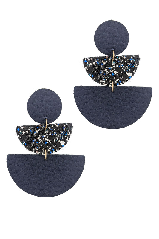 Navy Blue Geometric Faux Leather Earrings