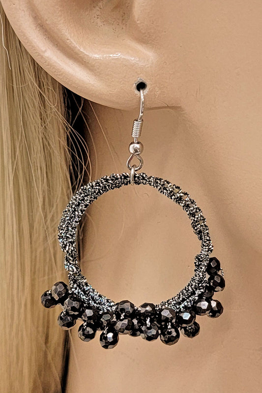 Hematite Glass Beads Hoop Earrings
