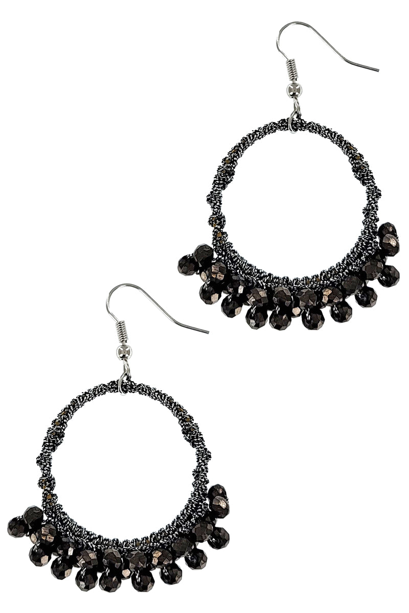 Hematite Glass Beads Hoop Earrings