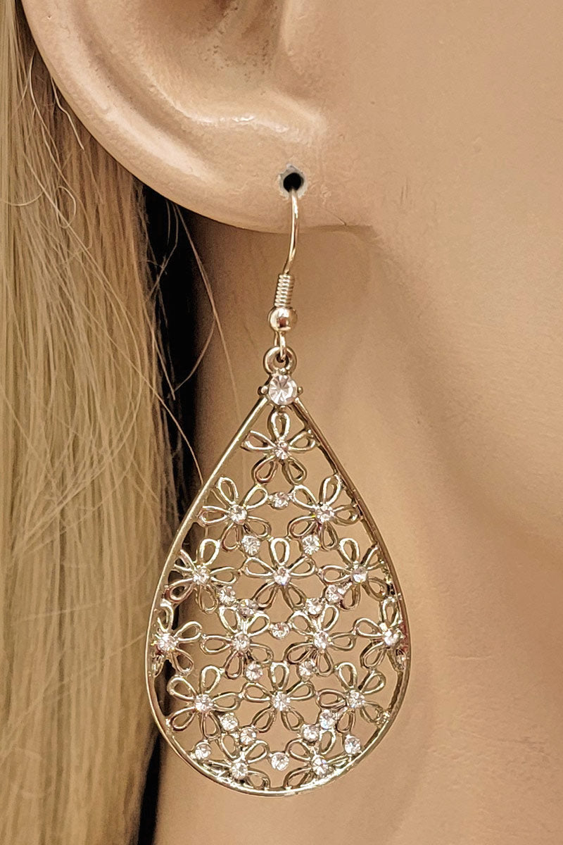 Gold Flower Teardrop Dangle Earring