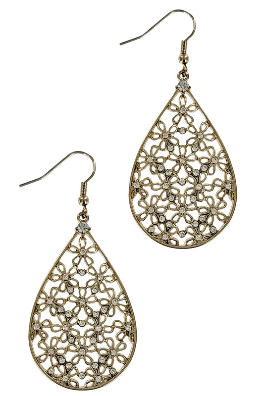 Gold Flower Teardrop Dangle Earring