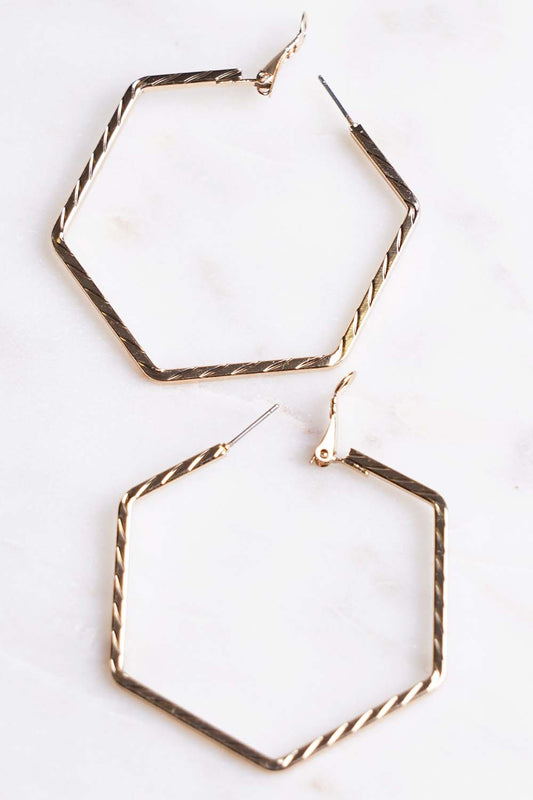 Gold Hexagon Hoop Earrings