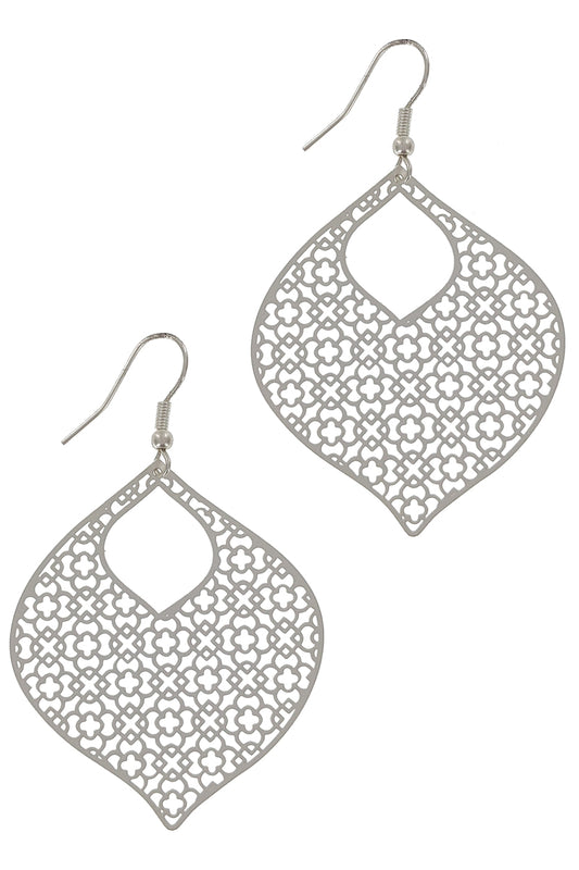 Matte Silver Filigree Teardrop Earring