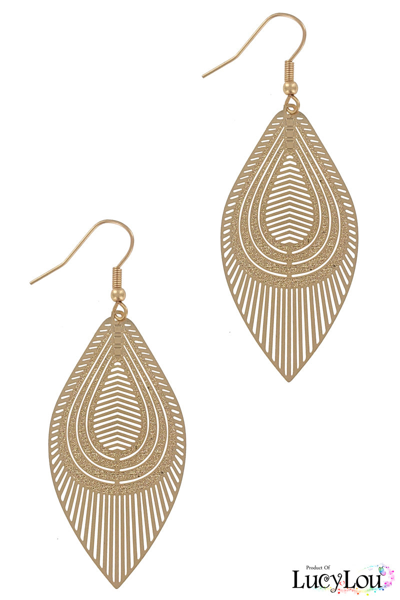 Matte Gold Filigree Teardrop Earring