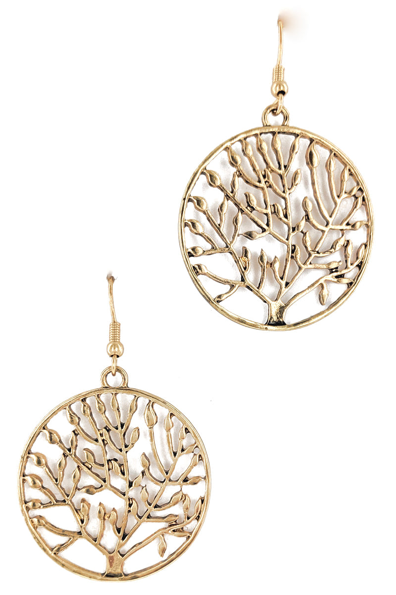 Antique Gold Tree Of Life Dangle Earring