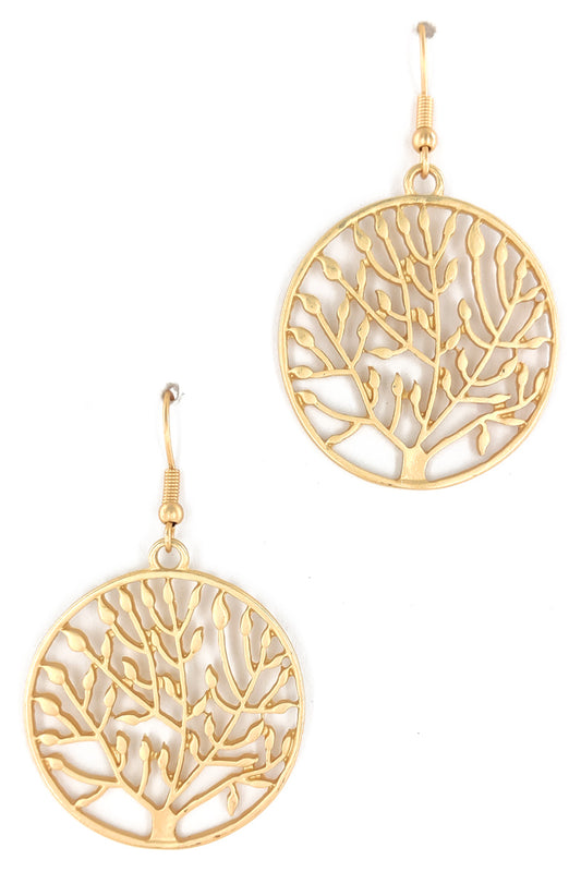 Matte Gold Tree Of Life Dangle Earring