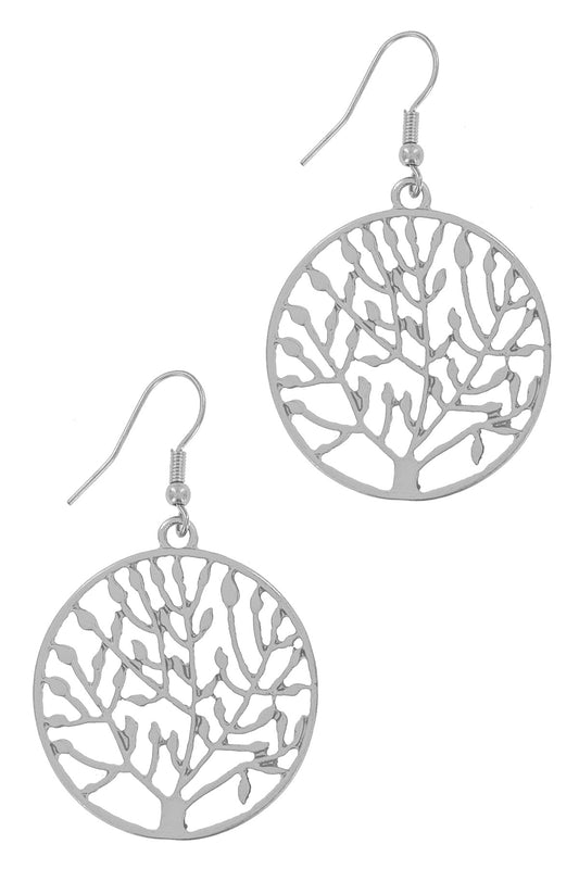Matte Silver Tree Of Life Dangle Earring