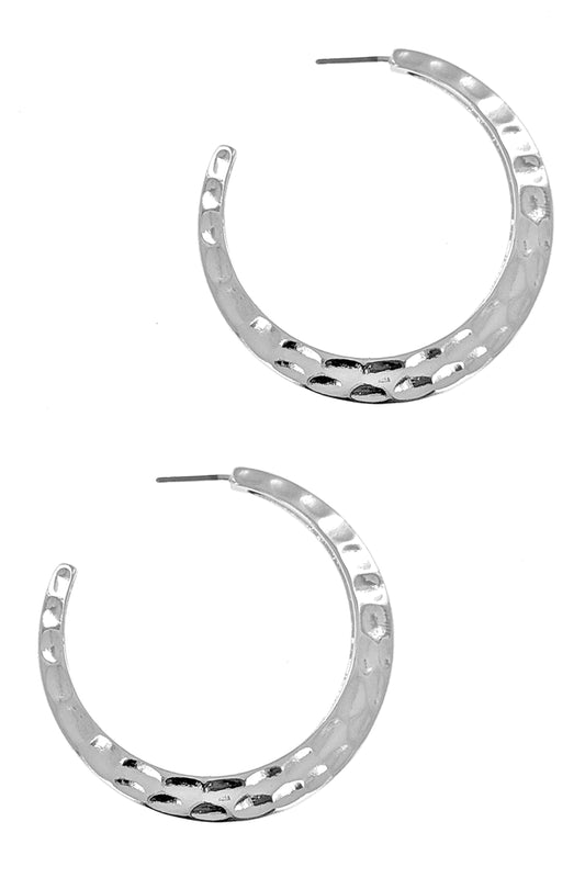 Worn Silver Textured Hoop Earring