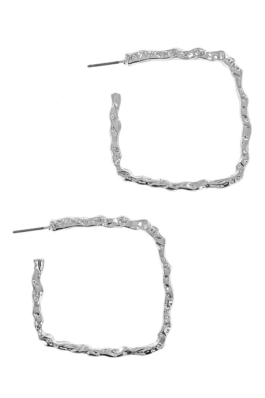 Worn Silver Squared Hoop Earring