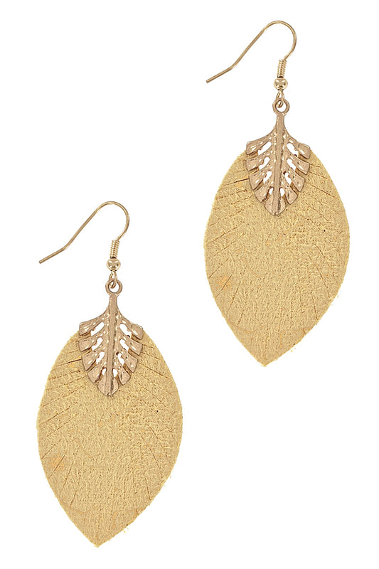 Mustard Faux Leather Leaf Earrings