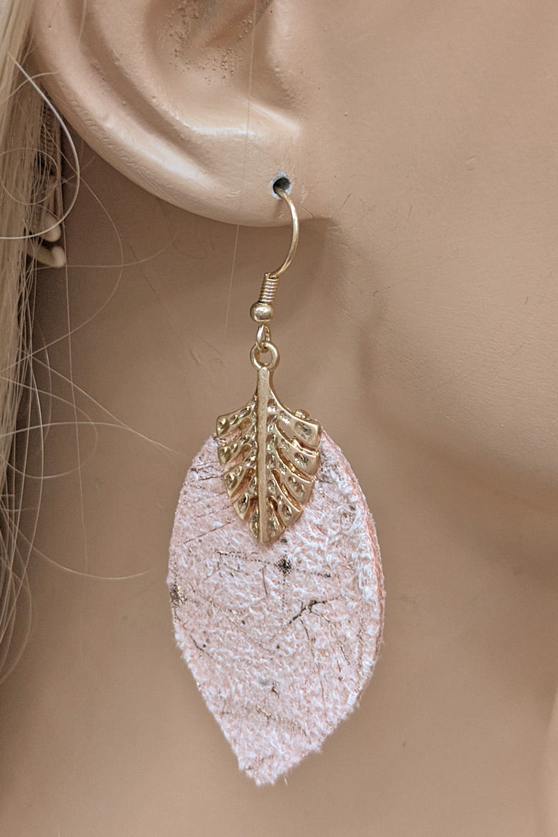 Pink Faux Leather Leaf Earrings