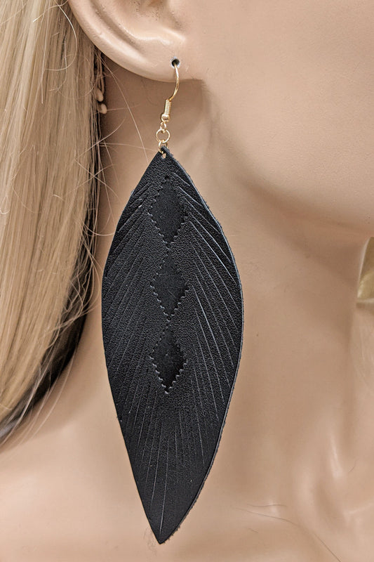 Long Black Feather/Leaf Earrings