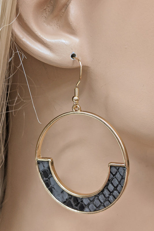 Grey Animal Print Gold Hoop Earrings