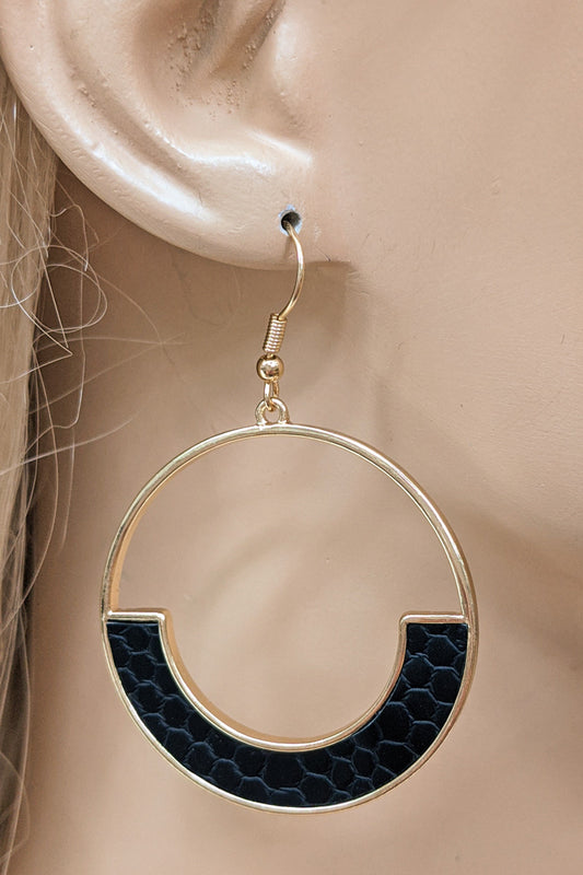 Black Animal Print Gold Hoop Earrings