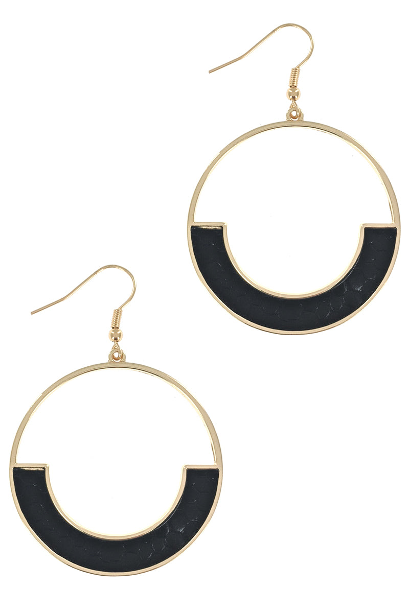 Black Animal Print Gold Hoop Earrings