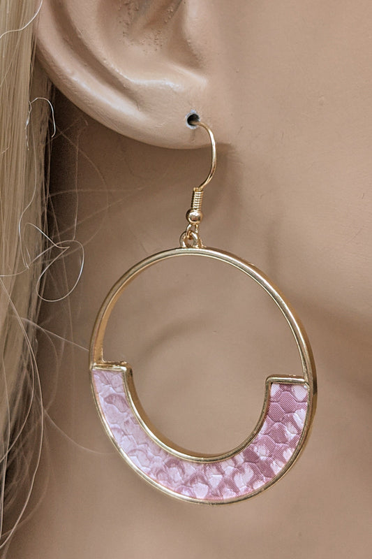 Pink Animal Print Gold Hoop Earrings